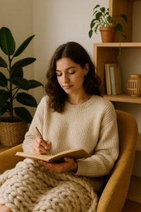 Calm person meditating with eyes closed, practicing mindfulness for emotional balance